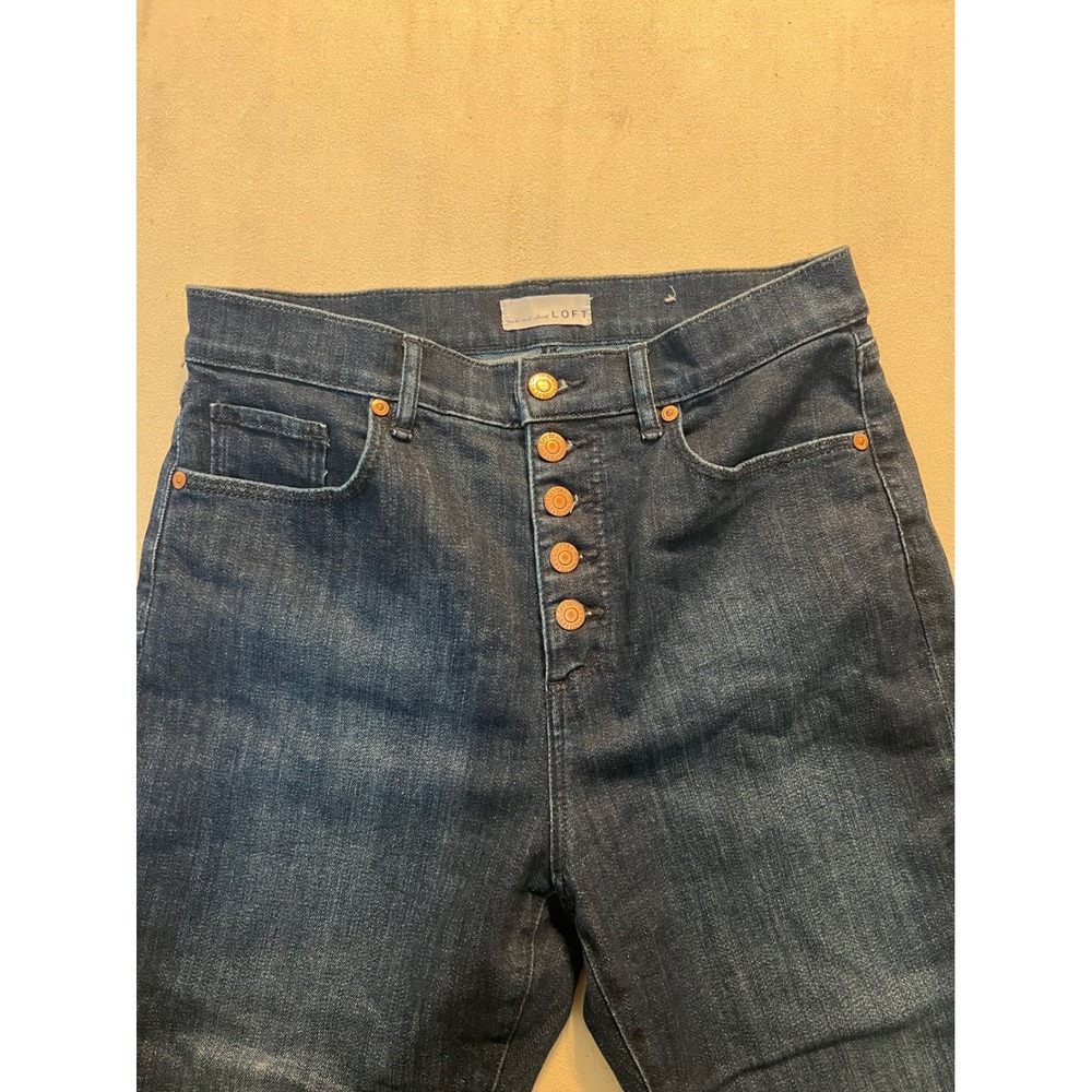 LOFT The Kick Crop Jeans Womens 29/8P Blue Dark Wash Button Fly High Rise Denim - Picture 6 of 11